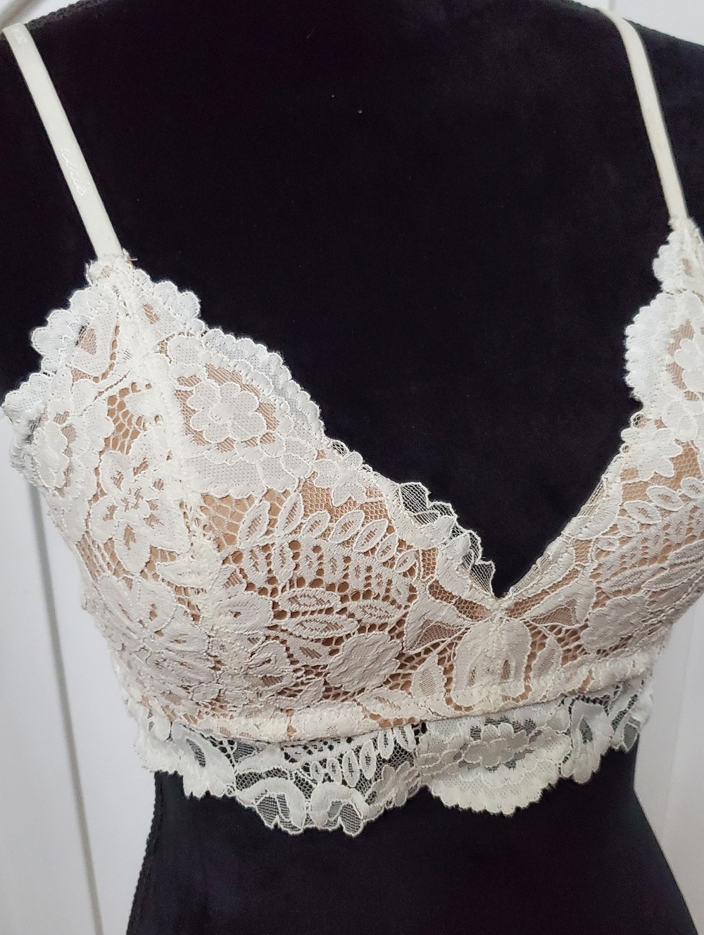 Delicate Lace Bralette in Ivory With Nude Base -